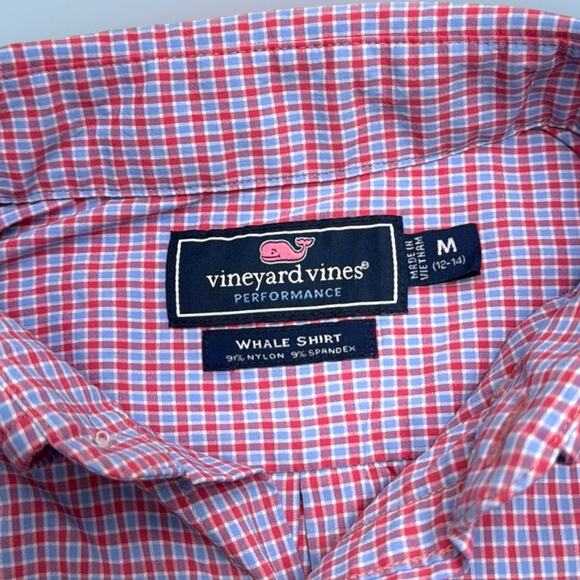 VINEYARD VINES Youth Medium (12-14) Pink Blue Plaid WHALE Oxford Dress Shirt - Picture 3 of 3